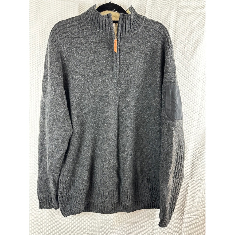 Columbia Mens Gray Wool Blend Quarter Zip Mock Neck Sweater Elbow‎ Patch XL